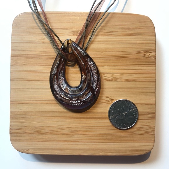 HANDMADE Brown Glass Pendant Necklace - Picture 2 of 3